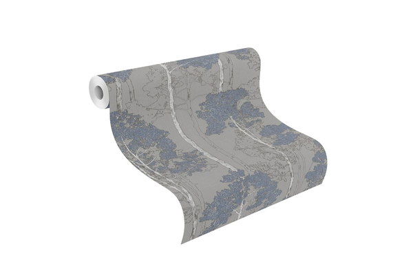 Vlies Tapete Rasch Hyde Park 410846 Bume dunkel grau blau / silber 